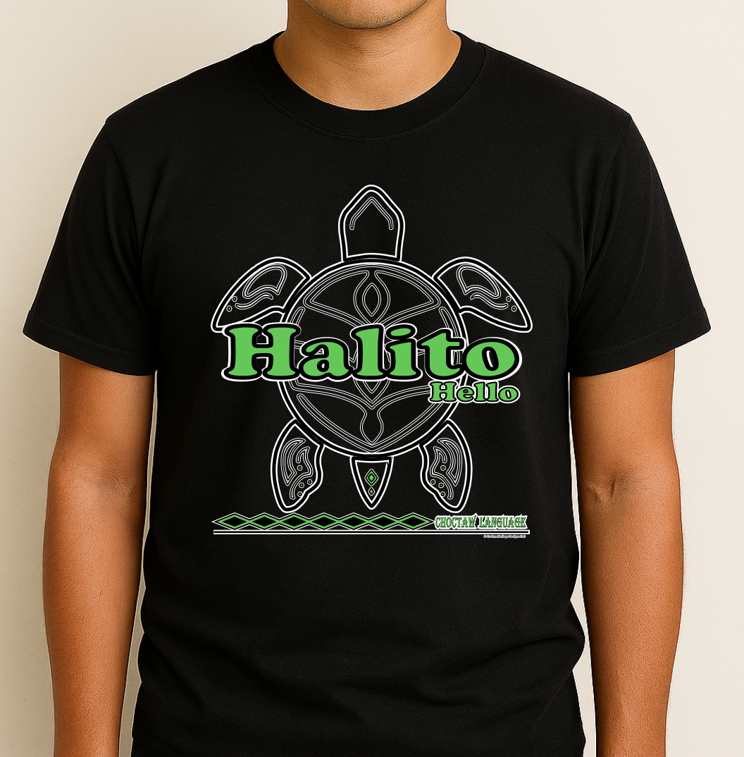 Halito Front on Black shirt Owotta - Graphic T